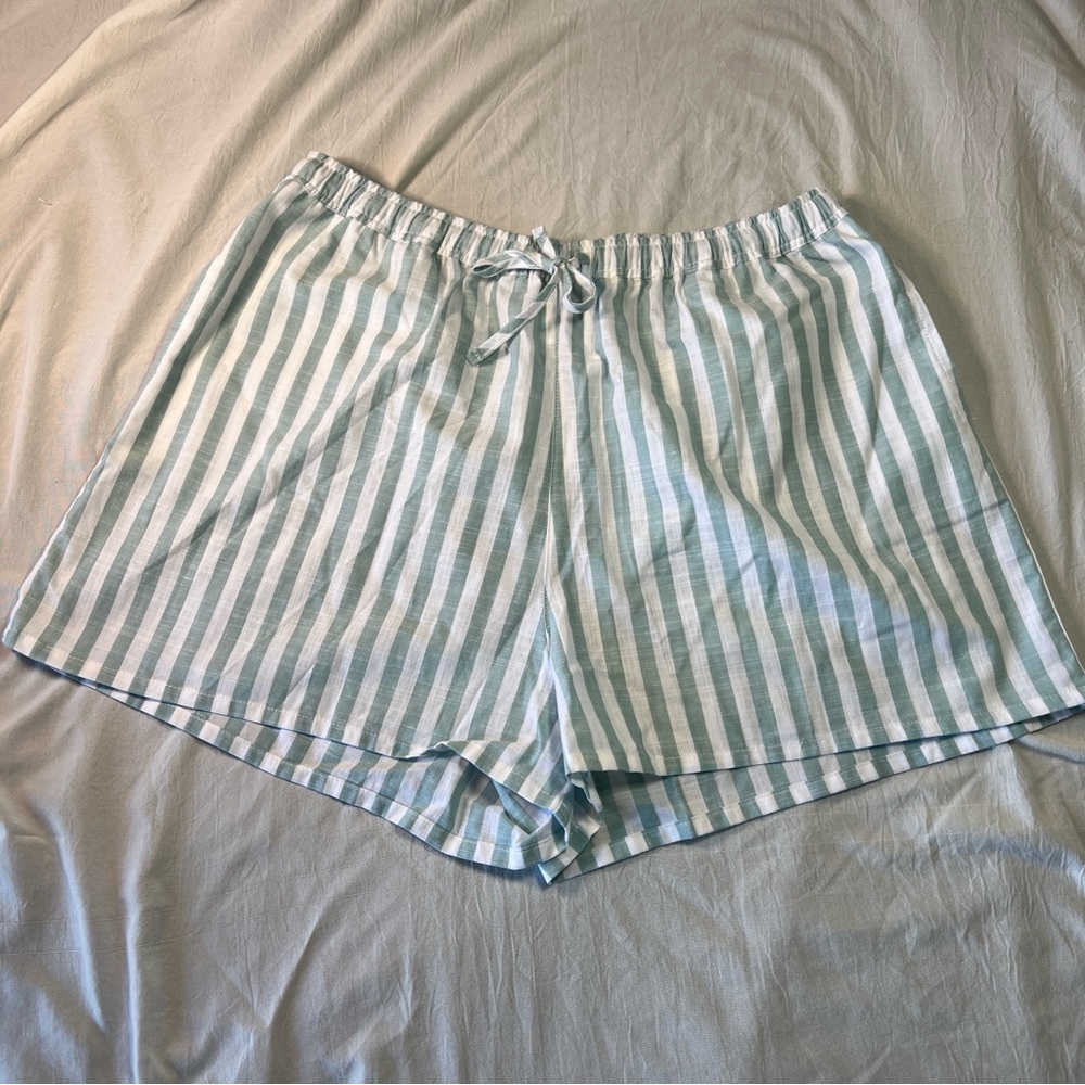 Etam Sleep Shorts Women Size Medium Green/White Stripe 100% Cotton New w/o Tag